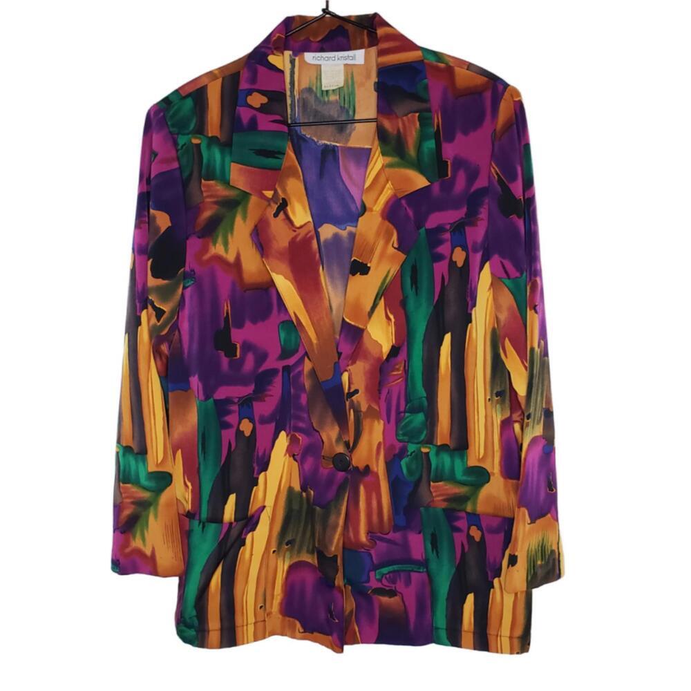 Vintage Richard Kristall Women's M Multi Colored Abstract Blazer(1766)